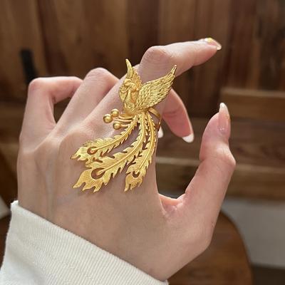 Big Phoenix Gold Ring Bridal Wedding Niche Personality Phoenix Live Adjustable Ring