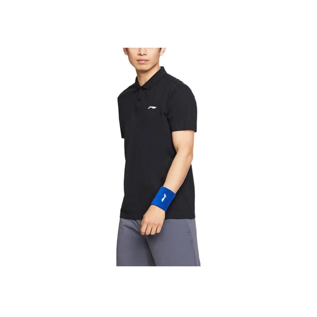 Li-Ning Fitness Series Logo Print Polo Shirt Men Tops Black APLS069-1