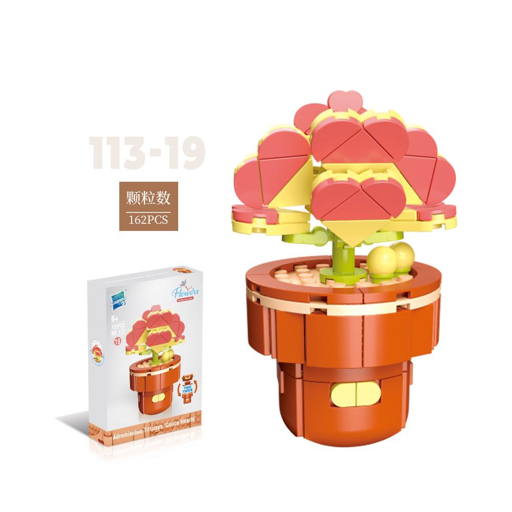 Flower Potted Plant Succulents Building Blocks Ornaments Models Home Decoration Flower Bouquet MOC Bricks Assembly Toy Kids Gift