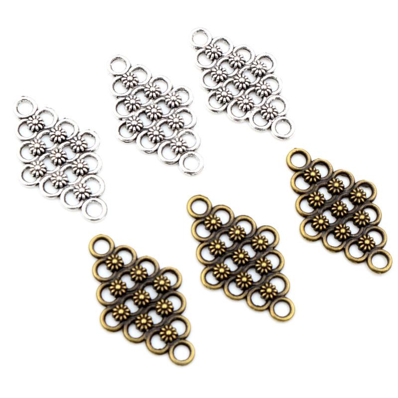 20 Stück 29x17mm Antik Bronze und Antik Silber Plated Blumenstil Verbinder Handgefertigte Anhänger Anhänger:DIY-Anleitung für eine Armband-Halskette