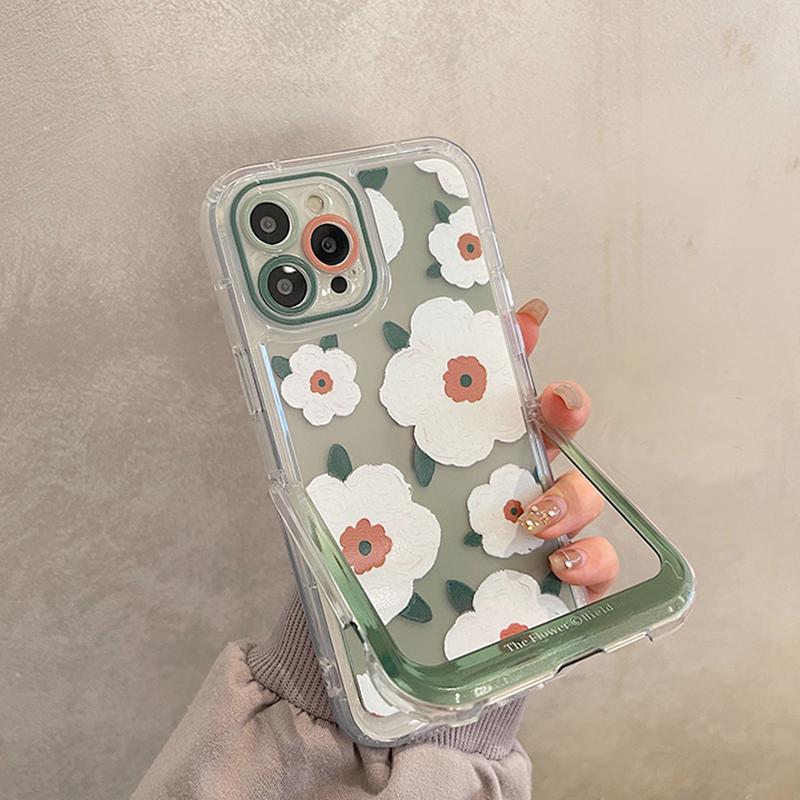 White Floral Folding Holder Stand Phone Case For Iphone 14 Pro Max 13 11 12 14 Plus Soft Silicone Cover Bumper