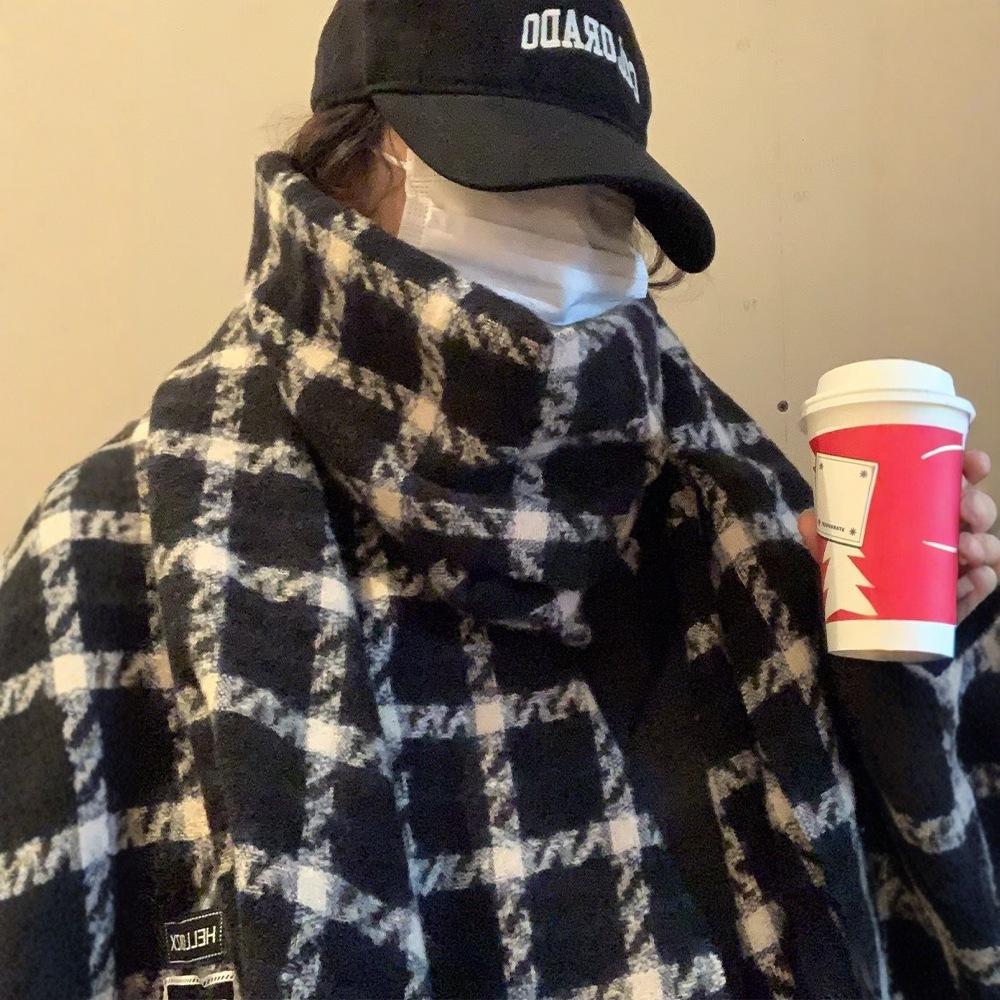 Retro Plaid Scarf Girls Winter Ins Versatile Thickened Warm Long Shawl Dual-purpose Versatile Student Scarf