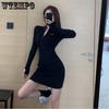 Spring and Autumn Women's Dress Autumn and Winter Women's Half-high Neck Zipper Slim Knitted Skirt Women's Sexy Bottom Wrap Hip Skirt