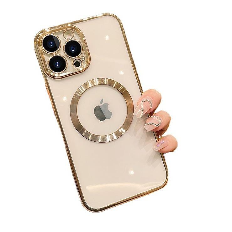 Suitable for Iphone15 Phone Case Electroplating Magnetic Attraction 13 Apple 16 Protective Case 14Promax Silicone Transparent