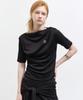 Nigaennikol Half Shirring Drape Boat Neck Top_Black