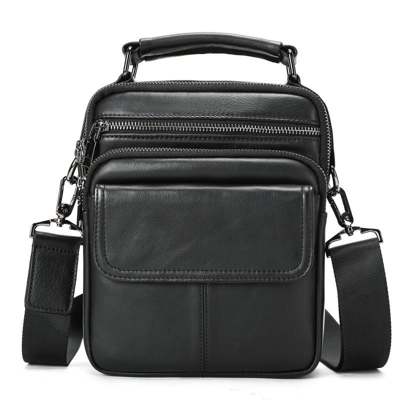 Head Layer Cowhide Men s Shoulder Bag Casual Simple Vertical Small Leather Handbag 18x8x23cm чёрный