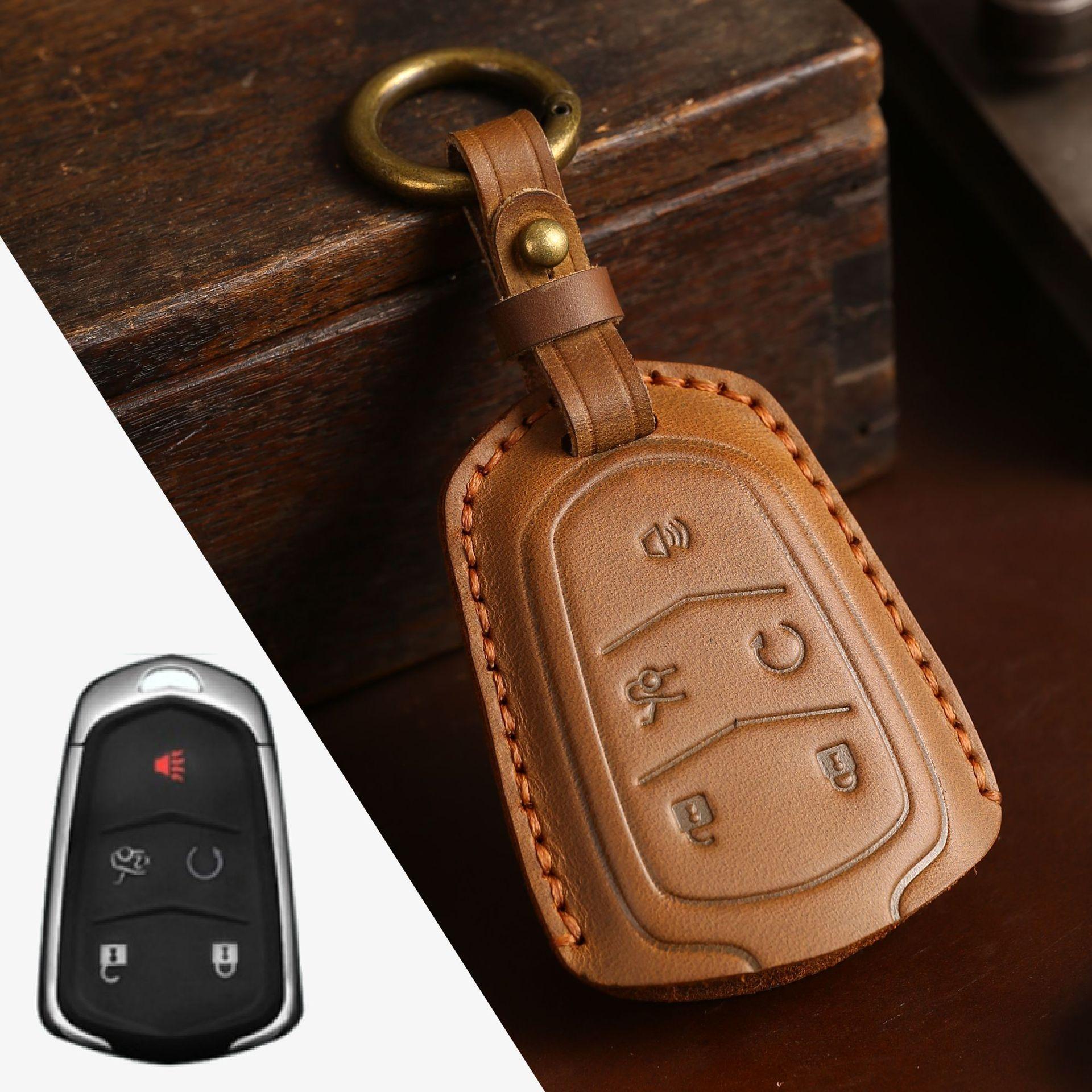 

Чехол для ключа автомобиля подходит для ключа Cadillac CT4 из натуральной кожи xt4, чехол для ключа автомобиля из кожи Crazy Horse, ручная работа