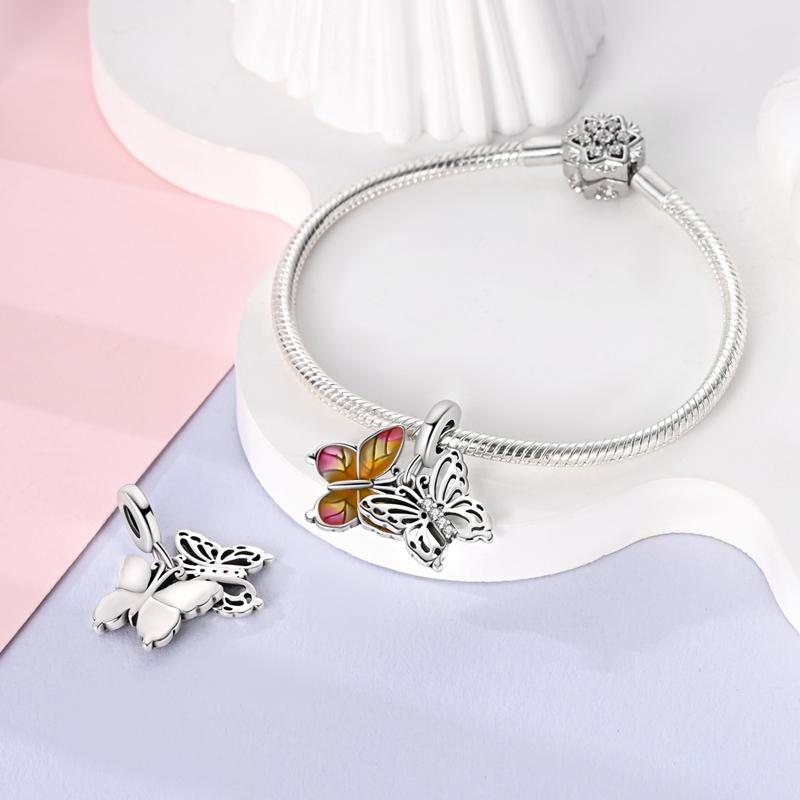 Charmscopper Plated Creative Double-Layer Butterfly Pendants Fit Charms Original Bracelet Beads Women Jewellery Making