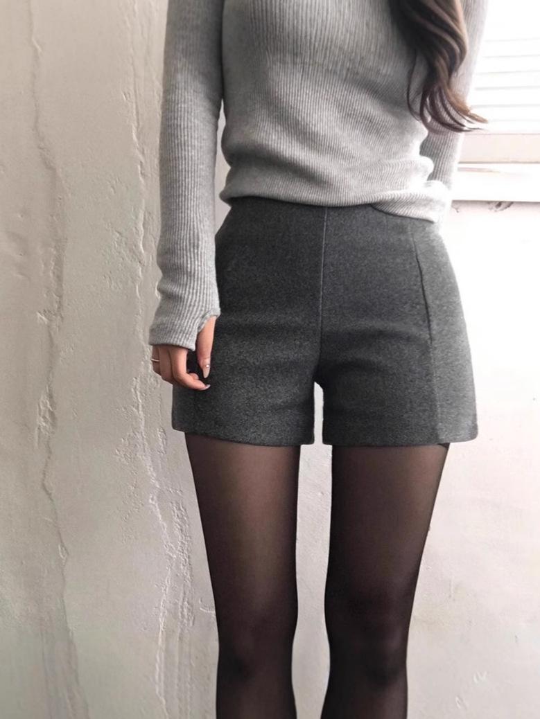 

Women s High-Waisted Wool-Blend Gray A-Line Wide-Leg Shorts for Autumn/Winter 2XL