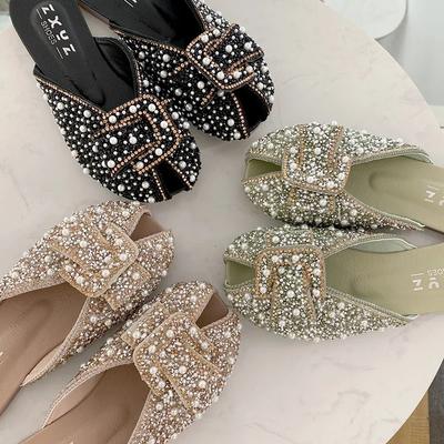 Fashion Slippers Summer New 2024 Fashion Rhinestone Women's Closed Toe Slippers Trendy and Versatile Outdoor Slippers Chanclas Mujer