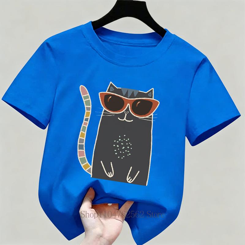 Kawaii Cat Print Children TShirt Summer Casual Fashion Girls Boys Funny Tops Kids Colorful ONeck Short Sleeve Tshirts