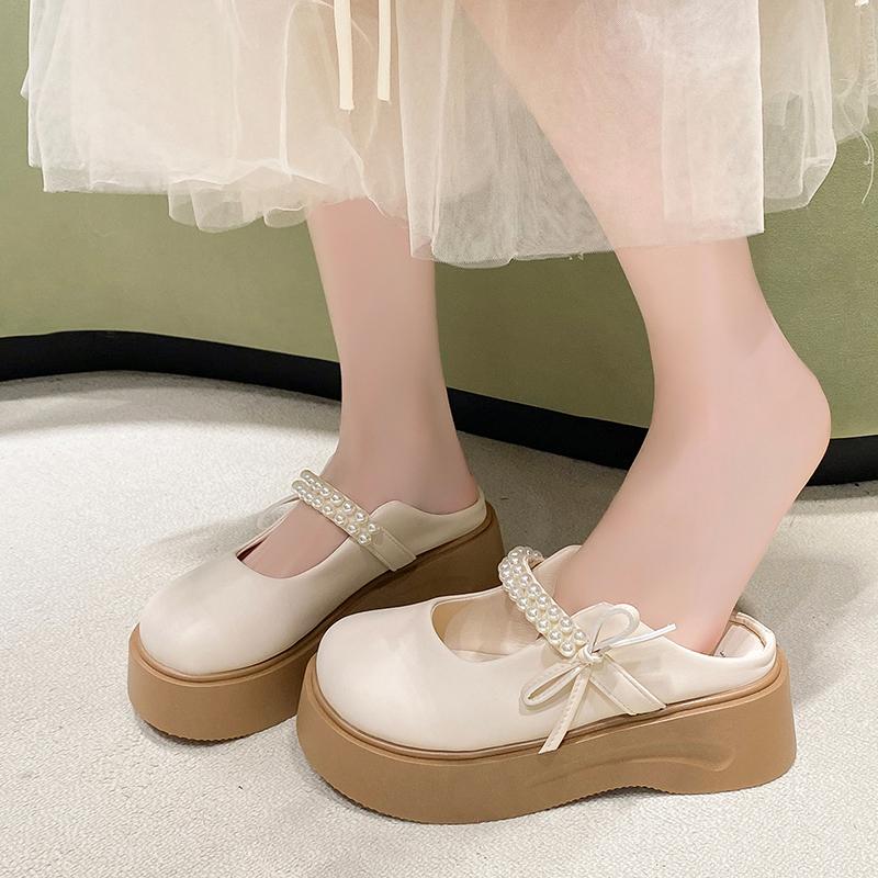 Mode Schleife Plateau Ballerinas Damen Hausschuhe Mode Perlenriemchen Slingback Schuhe Kleid Frau Pantoletten Schuhe 2025 Sommer Lässig Mujer Zapatos