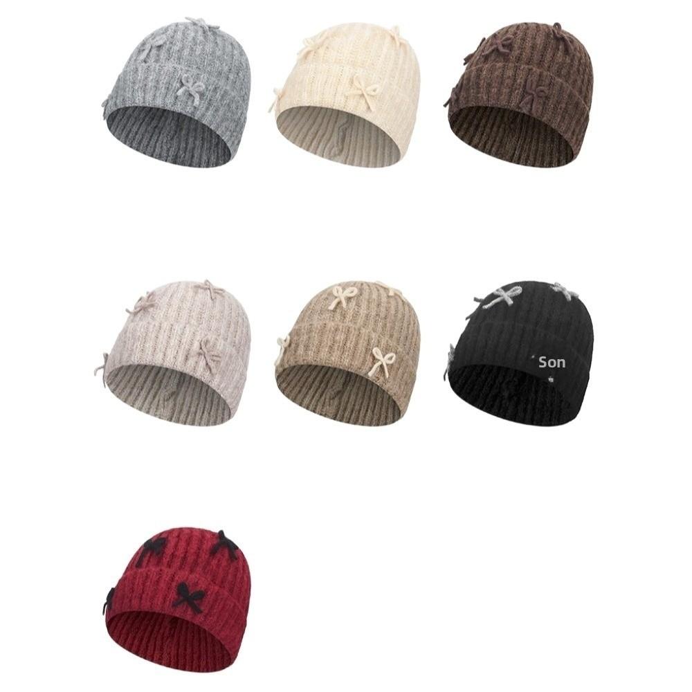 Bowknot Knitted Beanie Hat Thick Korean Sweet Bow Hat Fashion Woolen Pullover Hat Girls
