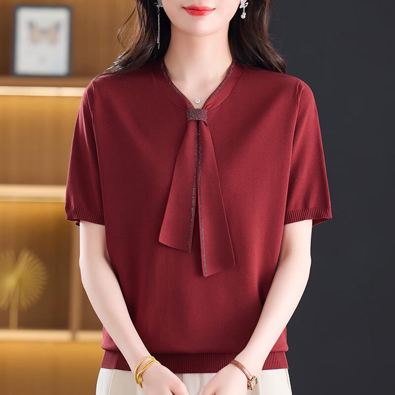 Hengyuanxiang Women's Elegant V-neck Short Sleeve Knit Top