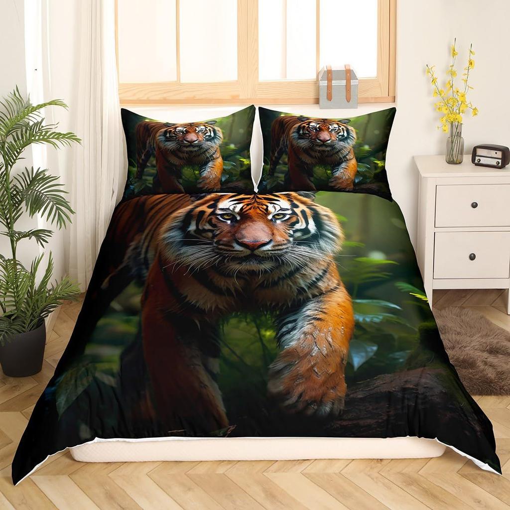Duvet Cover, Tiger Tropical Plant Kit, Three-Piece Set, Bedding, All-Season Quilt Cover
