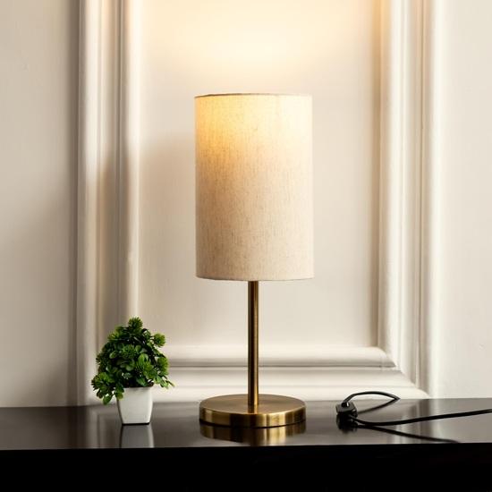 Tisch-LED-Lampe Modern Schlank Messing 48,2 cm Höhe Mit Cremeweißem Zylinder-Lampenschirm Für Schlafzimmer, Wohnzimmer, Nachttisch 1er-Pack