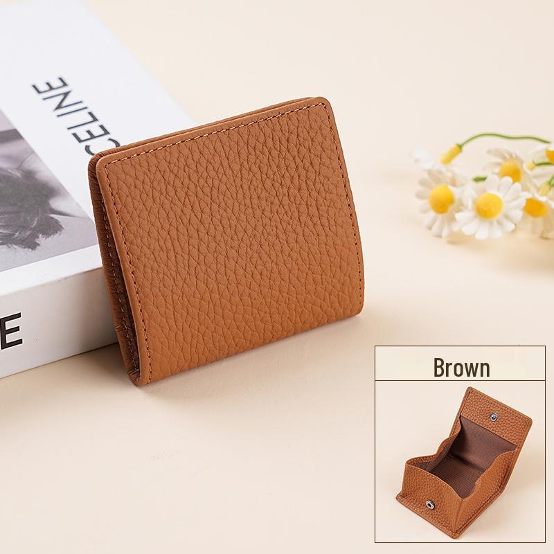 Women's Mini Coin Purse: Japanese Style Genuine Cowhide Leather with Lychee Pattern.