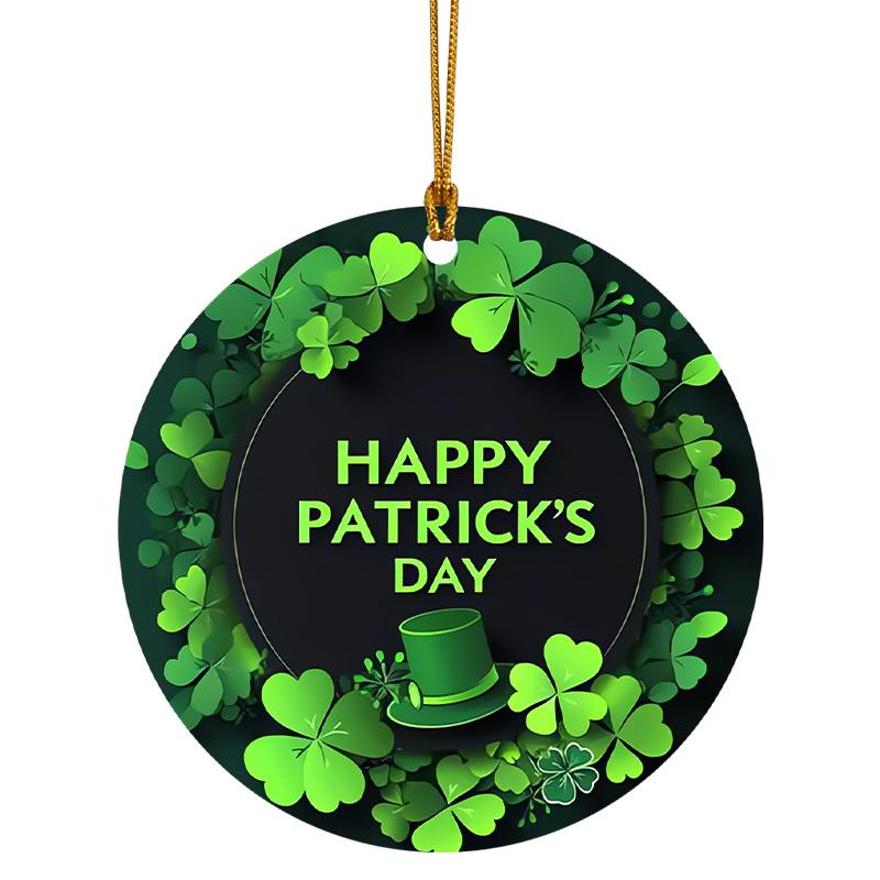 2D Flat "Happy St. Patrick's Day" Acrylic Decorative Sign, Green Leprechaun Hat & Lucky Shamrock Design, Home Decor Plaque Hanging Wall Art Decorative