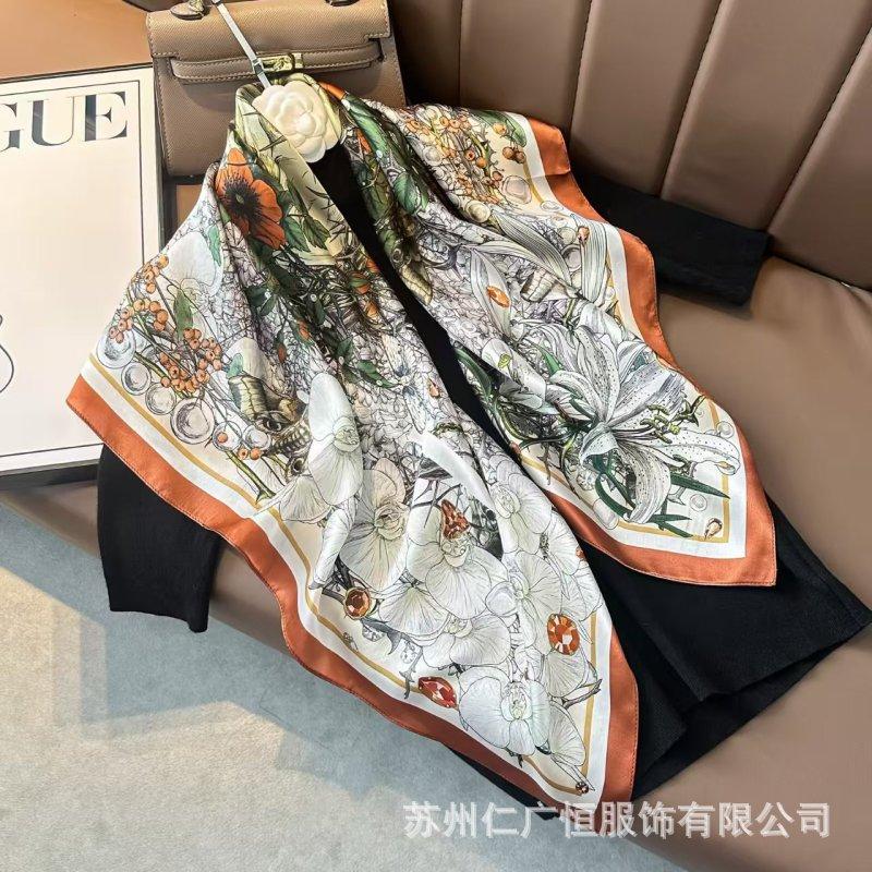 91Cm silk scarf women's 111% mulberry silk large nautical square scarf shawl, simple and generous European and American retro silk scarf