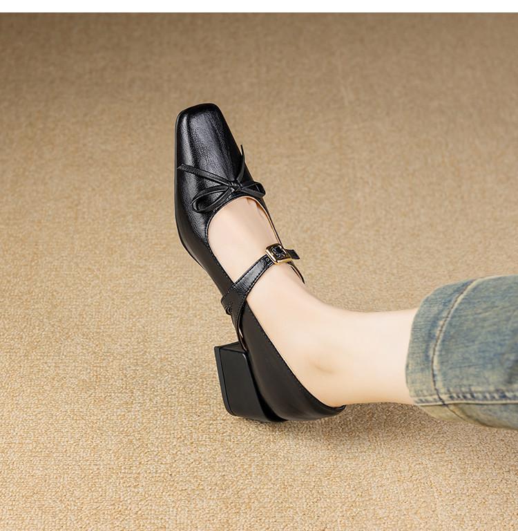 Spring Temperament Square Toe Thick Heel Straight Belt Commuting Mary Jane Shoes