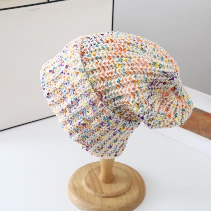 

55-59 см Вязаная шапка Высокая эластичность Бини Милая Универсальный размер Игривая Толстая пряжа Тепло Ручная работа Крючком Мода Многоцветная бежевый