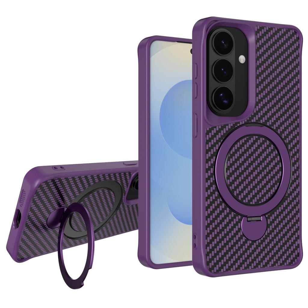 For Samsung Galaxy S26+ Phone Case with Magnetic Kickstand TPU + PC Carbon Fiber Back Cover