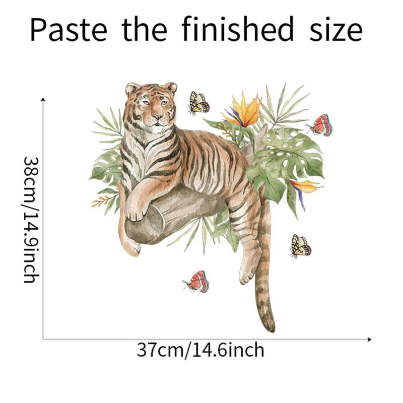 Wall Decals Wall Sticker Watercolor Cartoon Animals Tiger Tropical Green Plant Butterfly Wallpaper