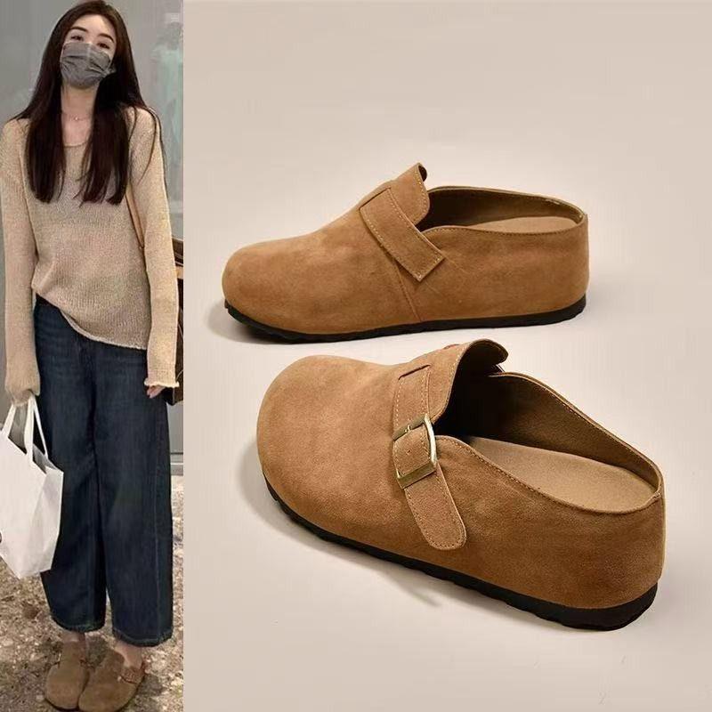 Women's Khaki Closed-Toe Thick-Soled Birkenstock Slippers - Height-Boosting, Ideal for Spring & Autumn