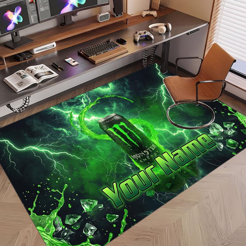 Custom Rug Monster Energy Pattern Print Name Text Soft Non‑Slip Floor Carpet for Home Indoor Decoration