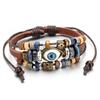 Bohemian Multilayer Braided Leather Bracelet with Eye Beads, Adjustable Couple Wristband
