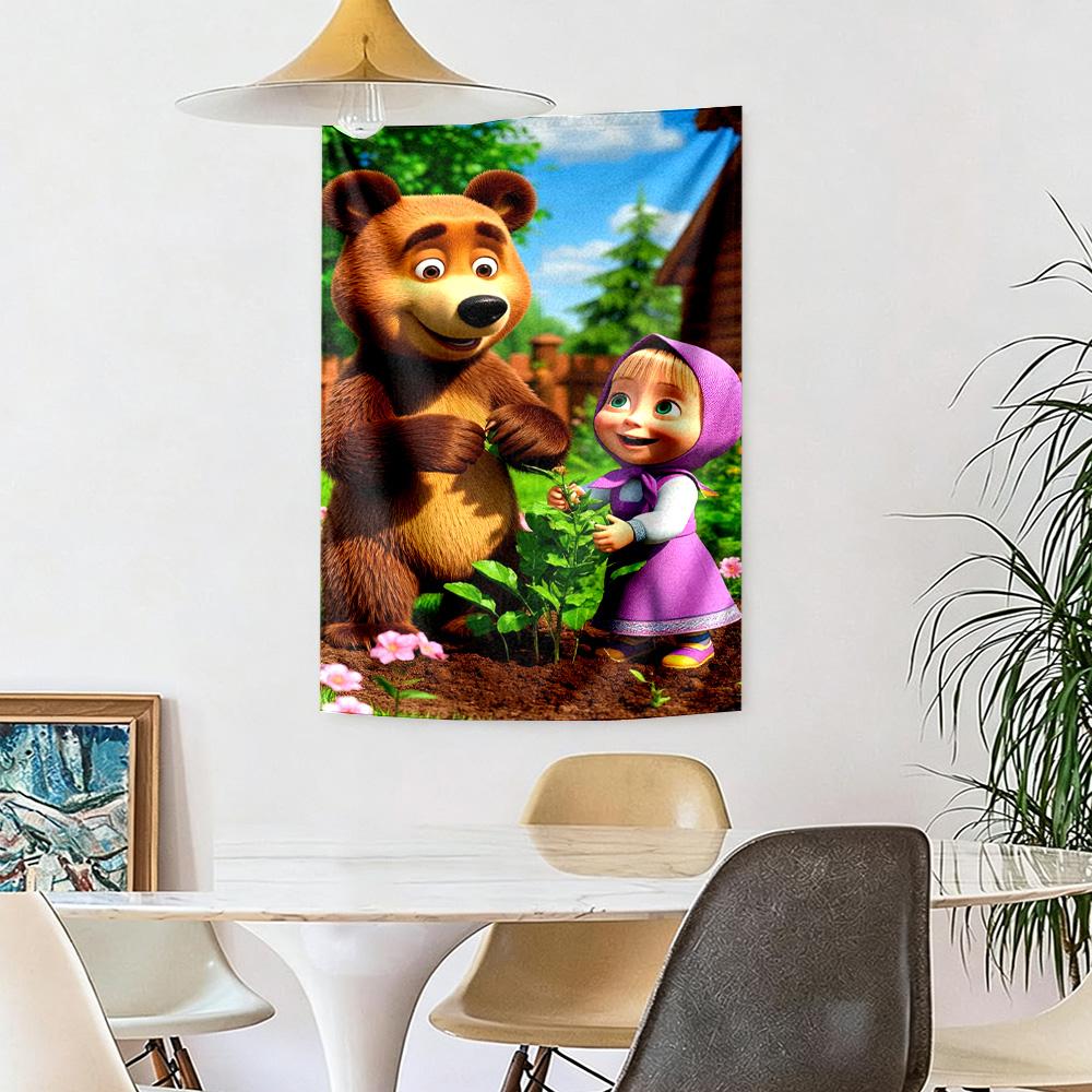 Masha Bear Wall Decor Tapestry Art For Pet Memorial Birthdaywedding Party Backdrop Family Gift