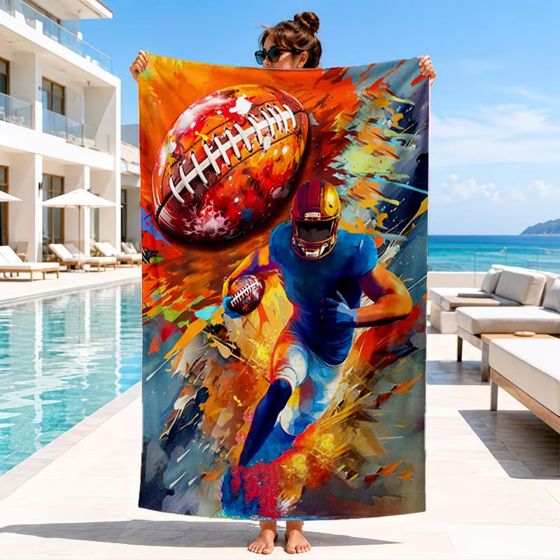 Football Player In Flames Beach Towel, Microfiber Beach Towel, Perfect For Pool, Beach, Travel, Home Decor Beach Party Fan gifts