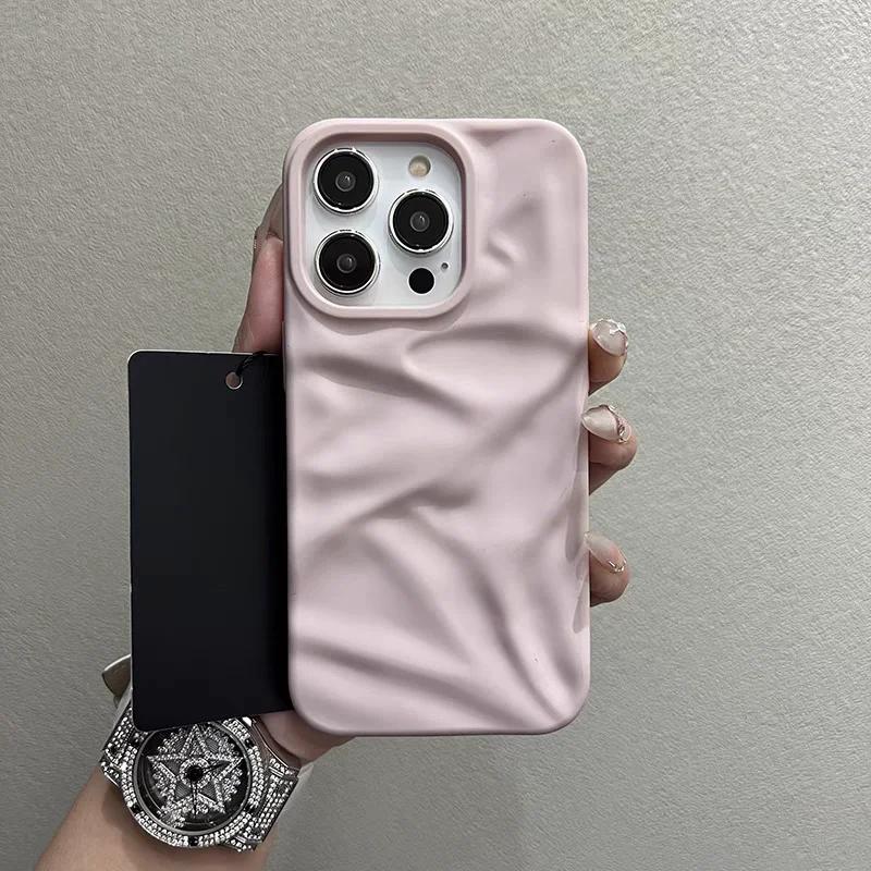 Jednobarevné pouzdro kompatibilní pro iPhone 7Plus 16 13 15 11 14 12 Pro Max X XS XR Max 6 8 6s Plus SE 3D nepravidelný vlnový kryt