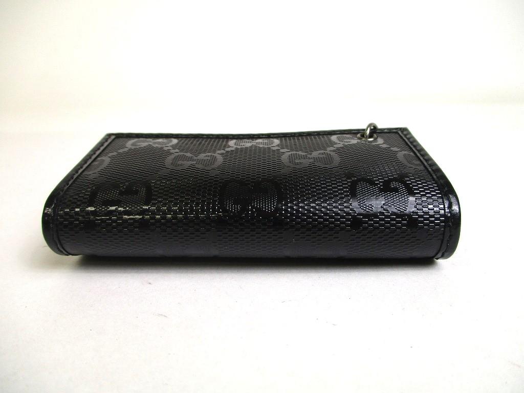 Authentic GUCCI GG Imprimee Black Leather 6 Pics Key Chain #a380   Refurbished