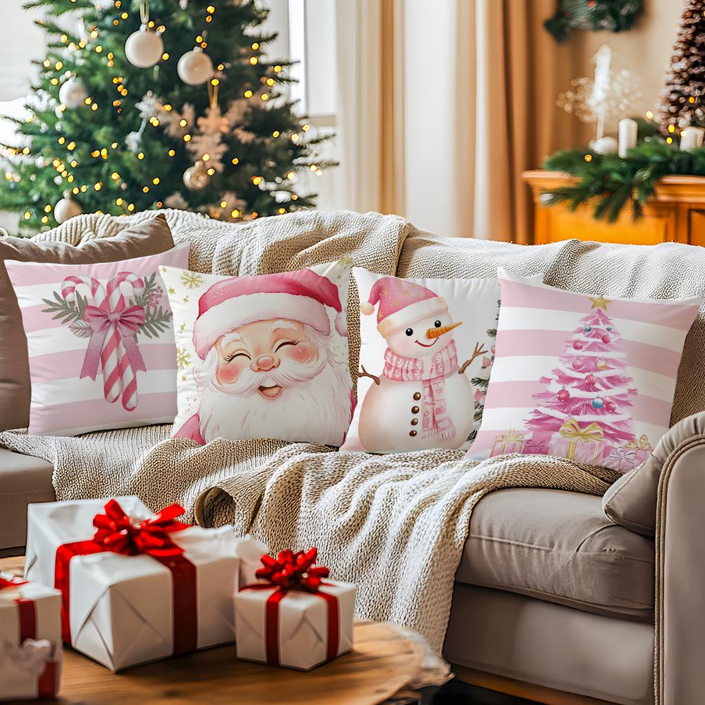 45X45Cm Pink Christmas Pillowcase Bedroom Sofa Cushion Cover 100% Polyester Living Room Cushion Pillowcase Home Decor