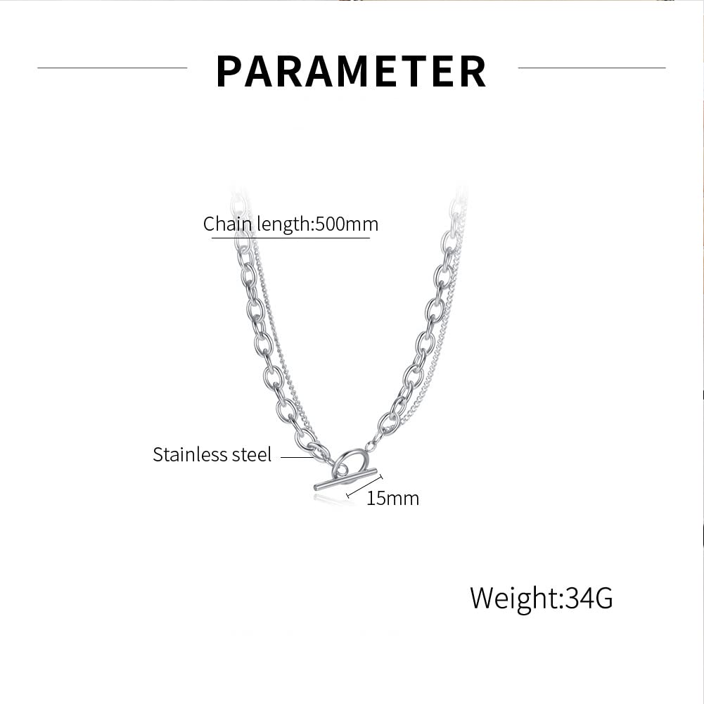 Necklace for Double Mantel Asymmetrical Chain Shiny For New Hip Hop Accessory [Rockyu] Women, Hypoallergenic, Silver, Strand, Necklace, Azuki, Kihei,