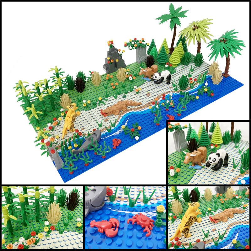 New Jungle Scene Building Blocks Set, Tropical Rainforest Plant Animal DIY Kit with Baseplate Compatible Bricks for Kids