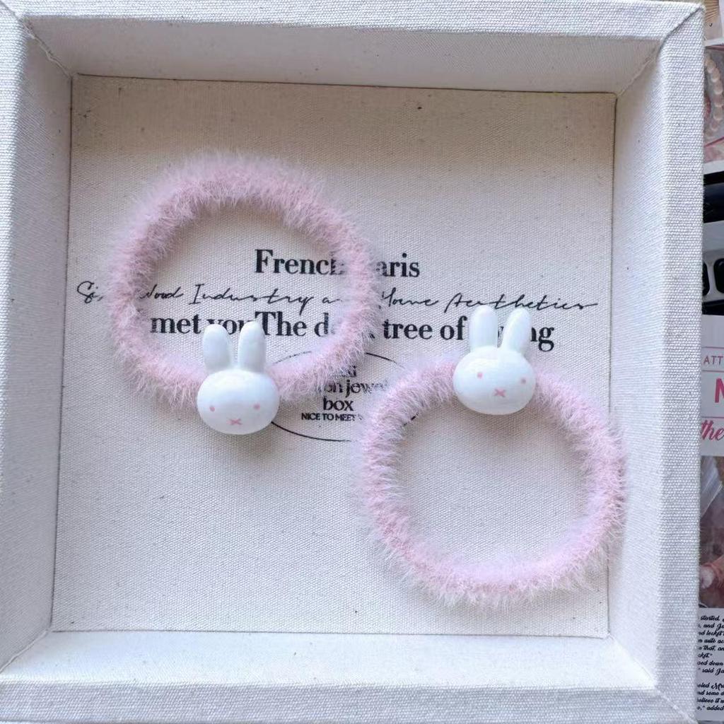 Adorable Miffy Fluffy Hair Tie - High Elasticity, Durable, Sweet Cartoon Ponytail Accessory