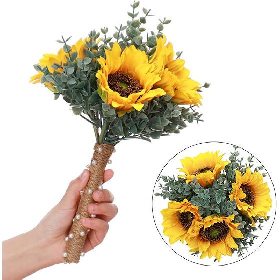 

2 шт. Искусственный подсолнух Свадебный букет невесты, 7,8 дюйма Искусственный букет для невесты и подружек невесты, Романтический букет для свадебной церемонии, Дня святого Валентина жёлтый