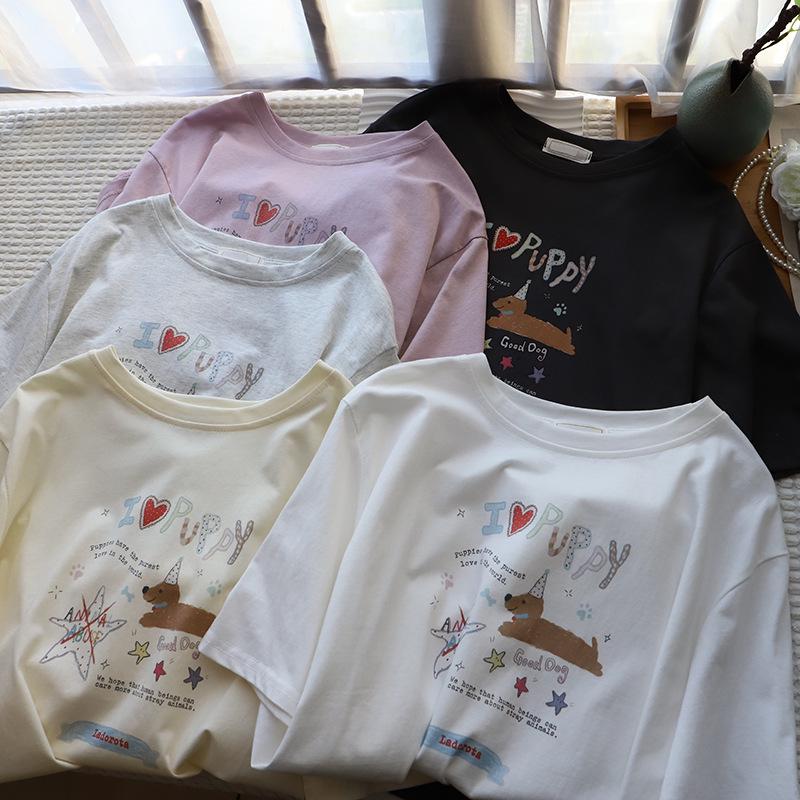 

[Bi Zheng] 2025 Summer Korean-Style Plus Size Cartoon Letter Short Sleeve Women s T-Shirt 3950 One Size