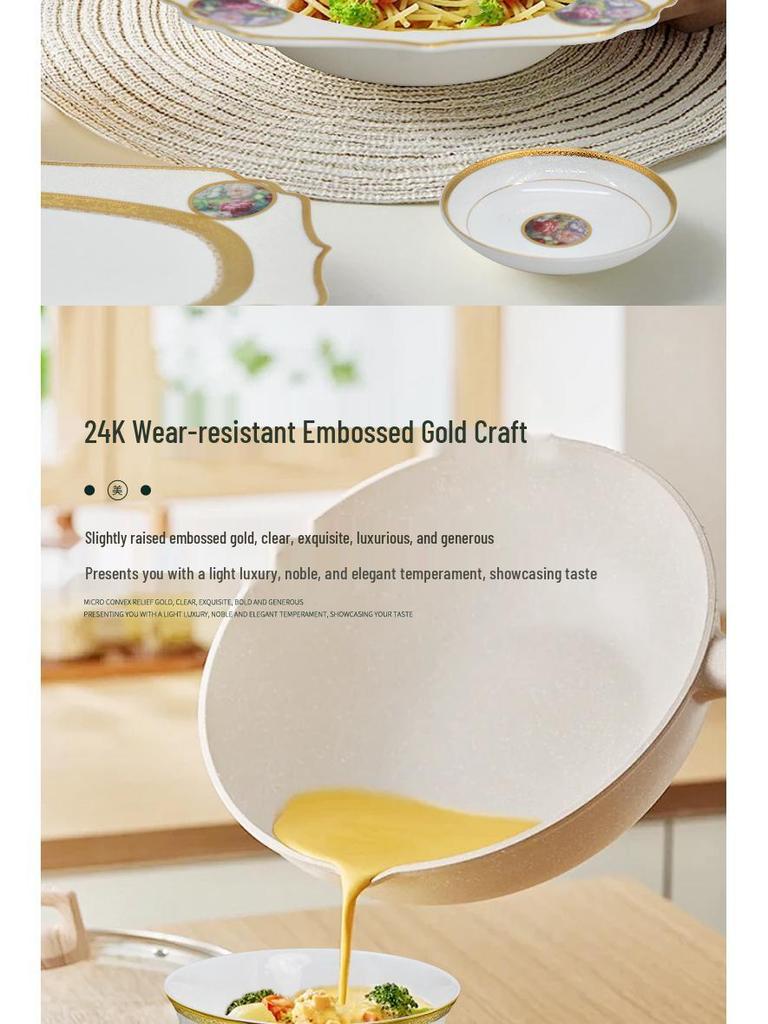 Karosa Light Luxury Bone China Gold Flower Design Tableware Set for Breakfast & Afternoon Tea.