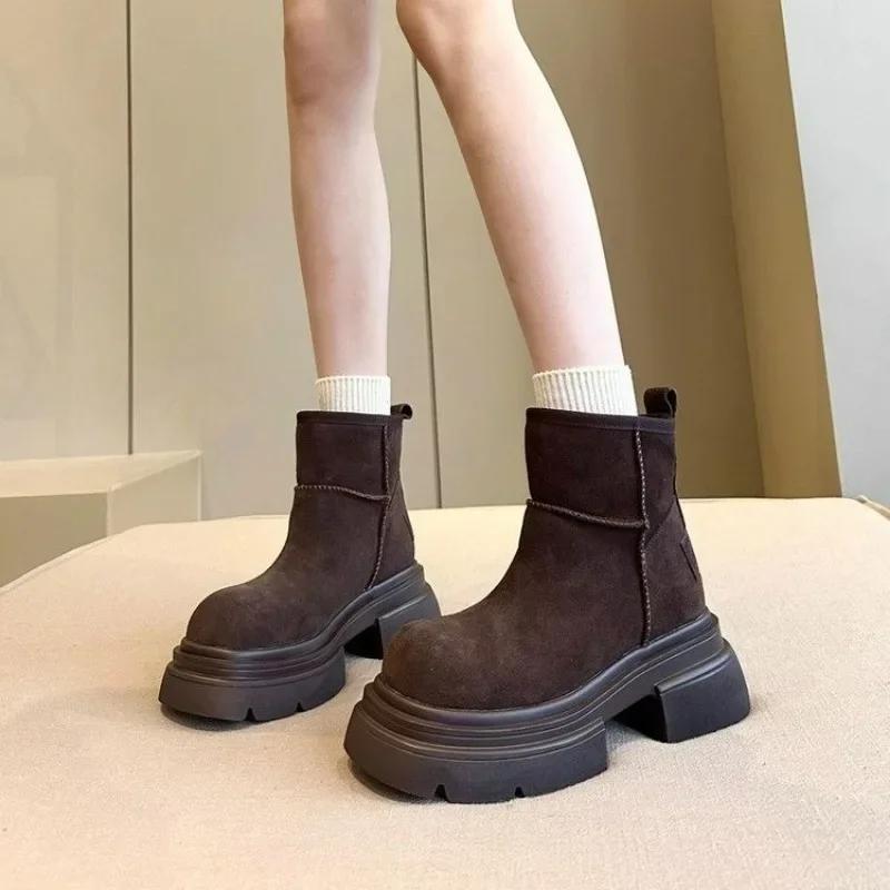 Fashion 2024 Shoes Female Modern Women's Boots High Quality Ankle Boots Women Sewing Round Toe Med Heel Platform Slip On Shoes Women