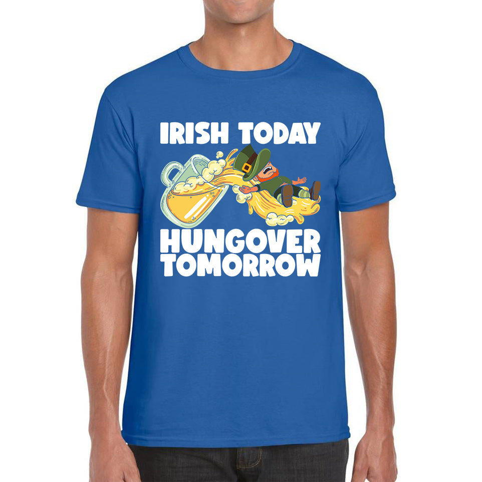 Irish Today Hungover Tomorrow Leprechaun Sliding Down On Beer Into Glass St. Patrick s Day Irish Drinking Mens Tee Top 4XL