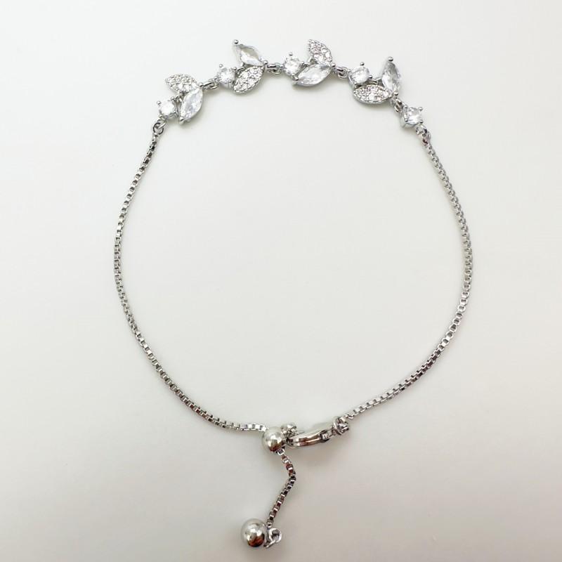 Elegant Leaf Zircon Charm Bracelet Women Minimalist Delicate Gold Plated Adjustable Wrist Jewelry Gift White Gold Plated