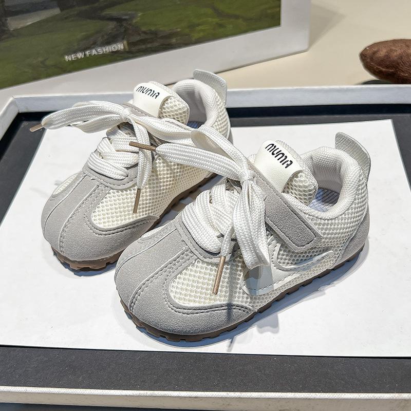 Korean-style children's sports shoes, retro spring-summer soft-soled mesh casual shoes for boys, Velcro breathable shoes for girls
