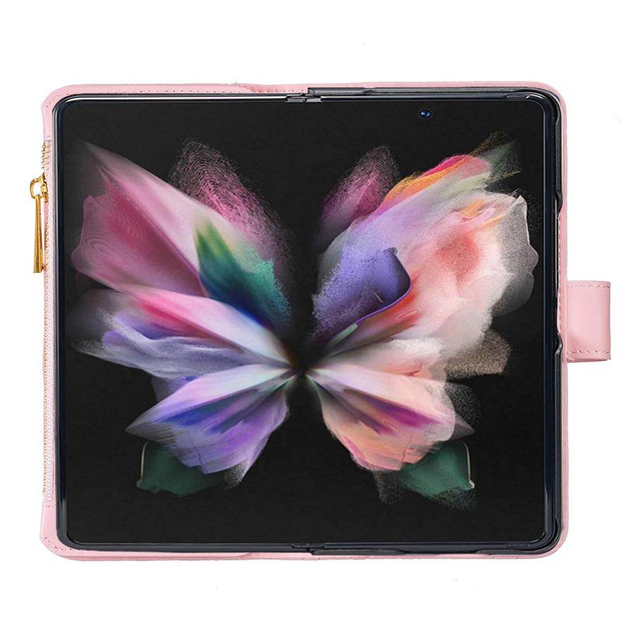 Men Zipper Leather Wallet Small Fragrance Flip Leather Case for Samsung Galaxy Z Fold4 Magnetic Women Cover Samsung Galaxy Z Fold 3 Protective Case