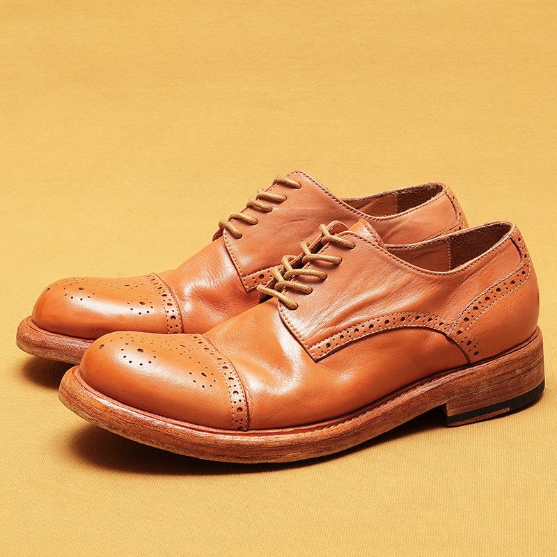 [10-Tage-Versand] Business Casual Lederschuhe Herrenleder Gewaschen Retro und Alte Ledersohlen Runde Kappe Außenhandel Herrenschuhe