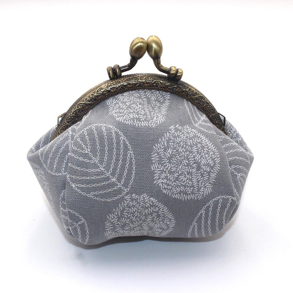 10.5cm Canvas Leaf Print Clasp Coin Purse - Handmade Retro Ladies' Clutch with Snap Closure