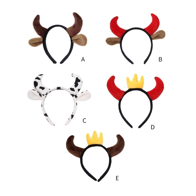 Hairbands Festive Photo Booth Props Cartoon Cow Horn Headbands Party Headpiece Fun Headbands for Music Festivals