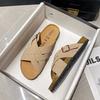 Thick-soled slippers women's summer outer wear new retro flat-bottomed cross-strapped slippers cork bottom large size